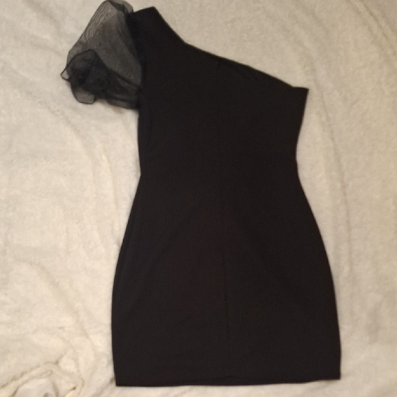 Blue Blush Black One-Shoulder Puff Sleeve Dress Sizes - Picture 3 of 8
